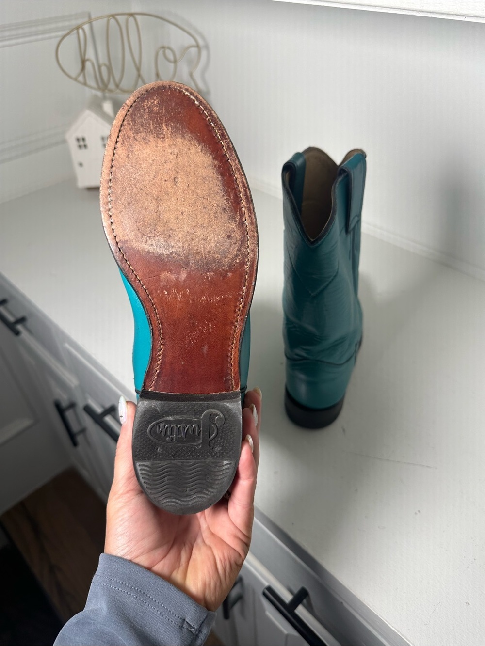 Vintage Justin Boots Womens 6B Turquoise Blue Cowboy USA Made Western Cowgirl - Picture 9 of 10